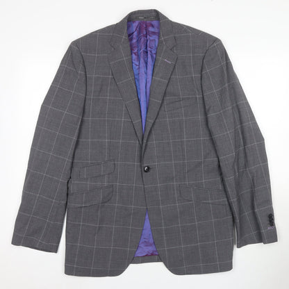 Moss Men's Grey Check Slim Fit Suit, Size 40R