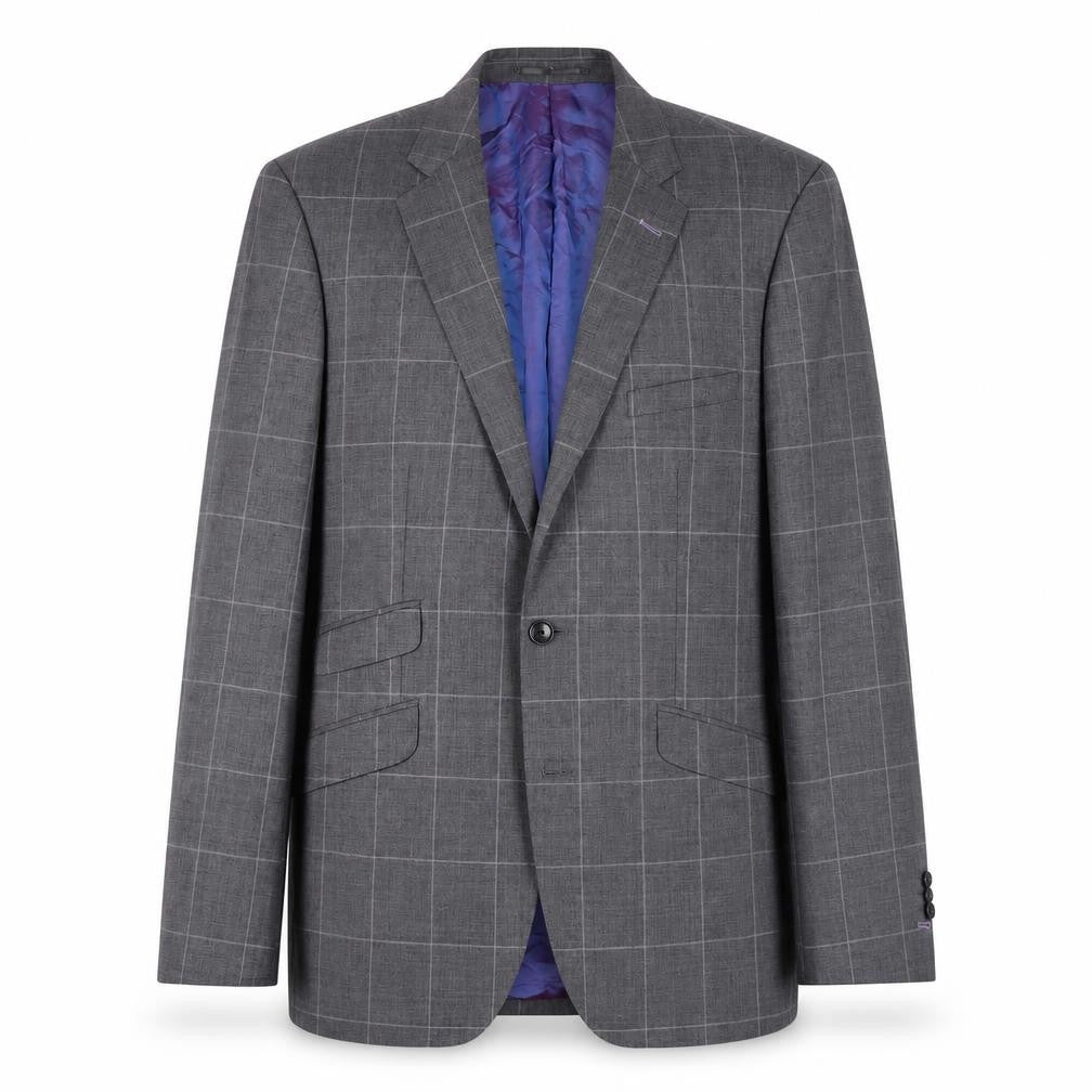 Moss Men's Grey Check Slim Fit Suit, Size 40R