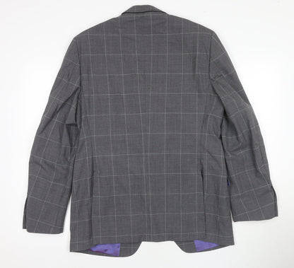 Moss Men's Grey Check Slim Fit Suit, Size 40R