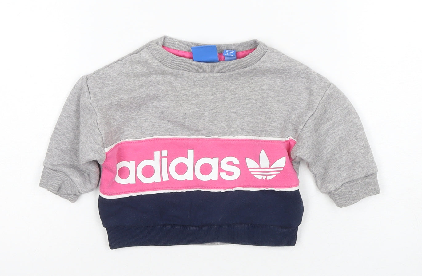 Adidas Unisex Baby Grey Jersey Logo T-Shirt, 3-6 Months