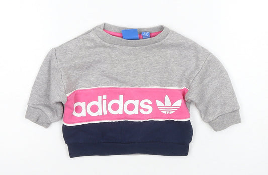 Adidas Unisex Baby Grey Jersey Logo T-Shirt, 3-6 Months
