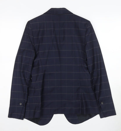 Jack & Jones Men's Blue Check Blazer, Size 36, Slim Fit