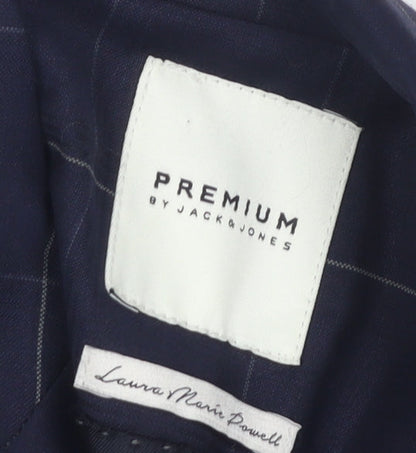 Jack & Jones Men's Blue Check Blazer, Size 36, Slim Fit