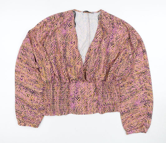 Zara Women's Multicoloured V-Neck Blouse Size M