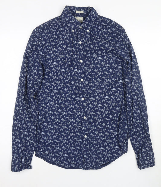 J.Crew Men's Blue Floral Slim Fit Cotton Shirt S