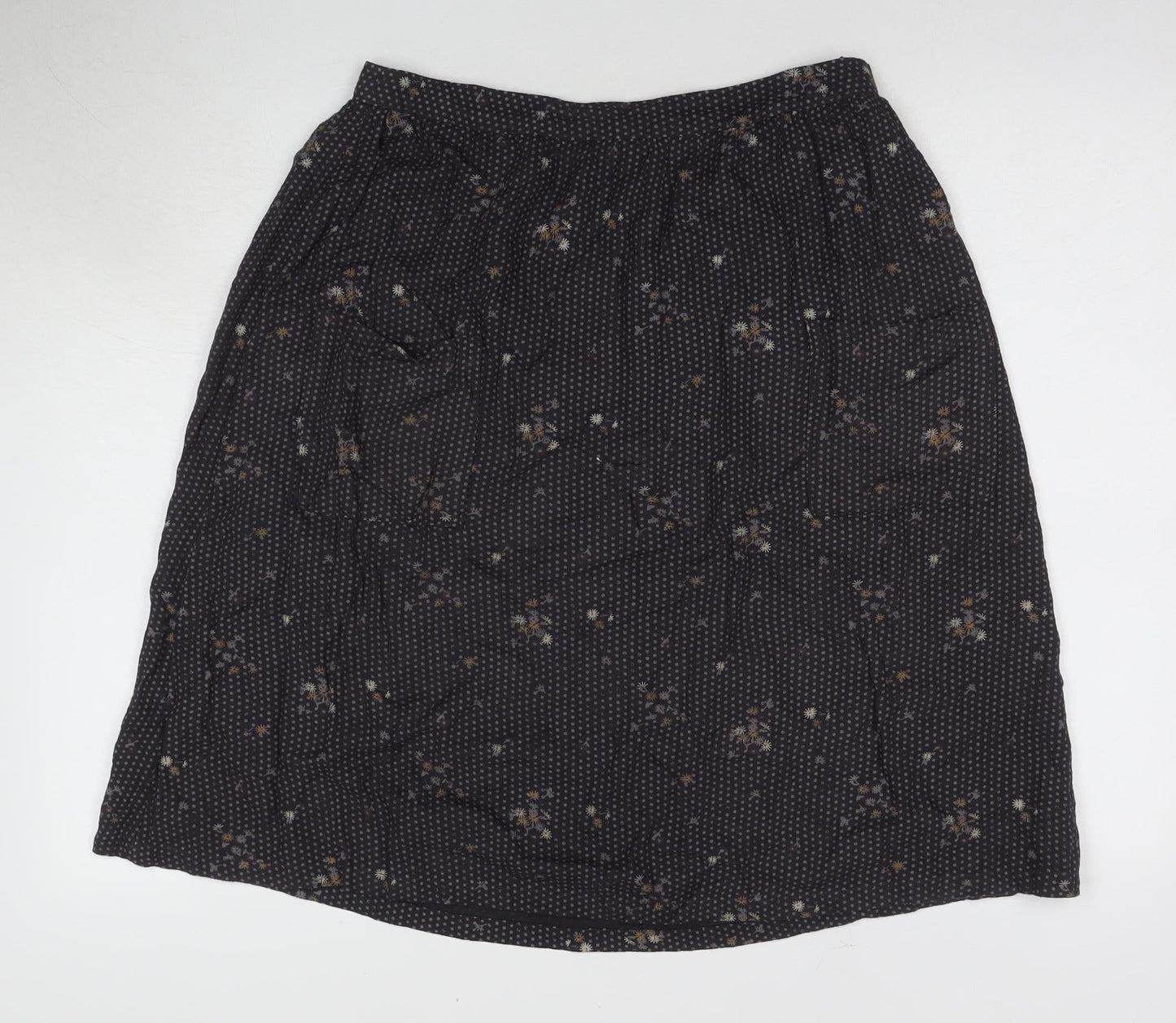 Fat Face Women's Black Floral Pleated Midi Skirt Size 8