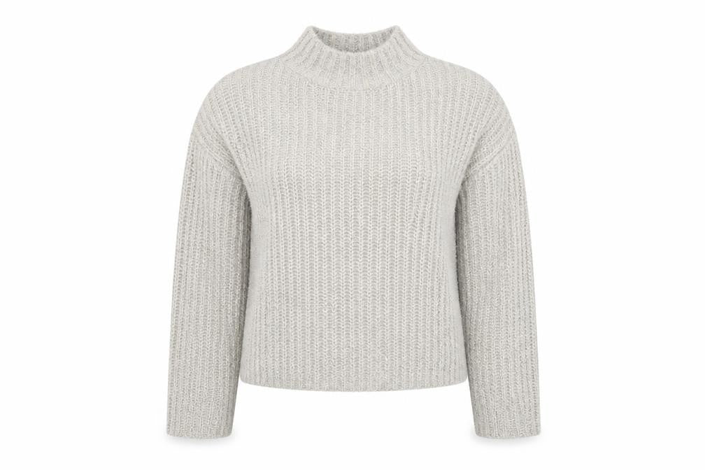 Pieces Women's Grey High Neck Chunky Knit Pullover L