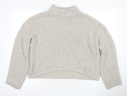 Pieces Women's Grey High Neck Chunky Knit Pullover L