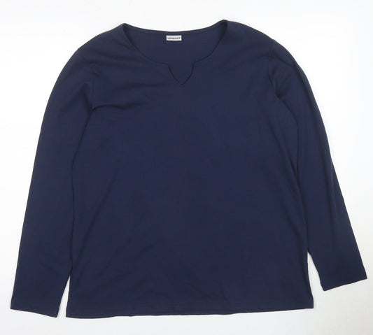 Damart Women's Blue Long Sleeve V-Neck T-Shirt