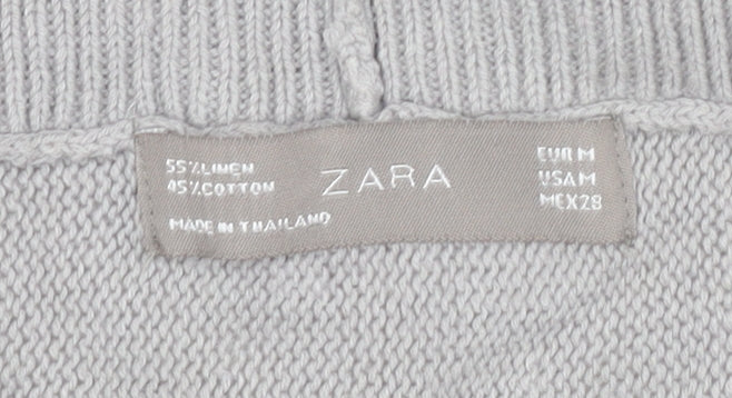 Zara Women's Grey Cape Cardigan M Linen Blend