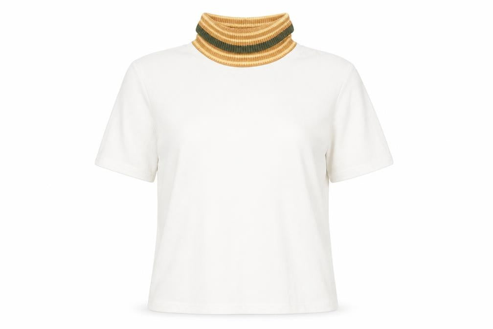 Zara Women's White T-Shirt with Knit Collar Size M