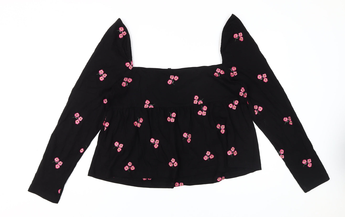 ASOS Women's Black Embroidered Cropped Blouse, Size 20