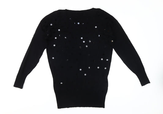 Wallis Women's Black Sequin Pullover Jumper M