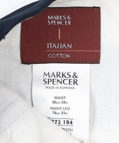 Marks & Spencer Men's Black Cotton Trousers, Size 34