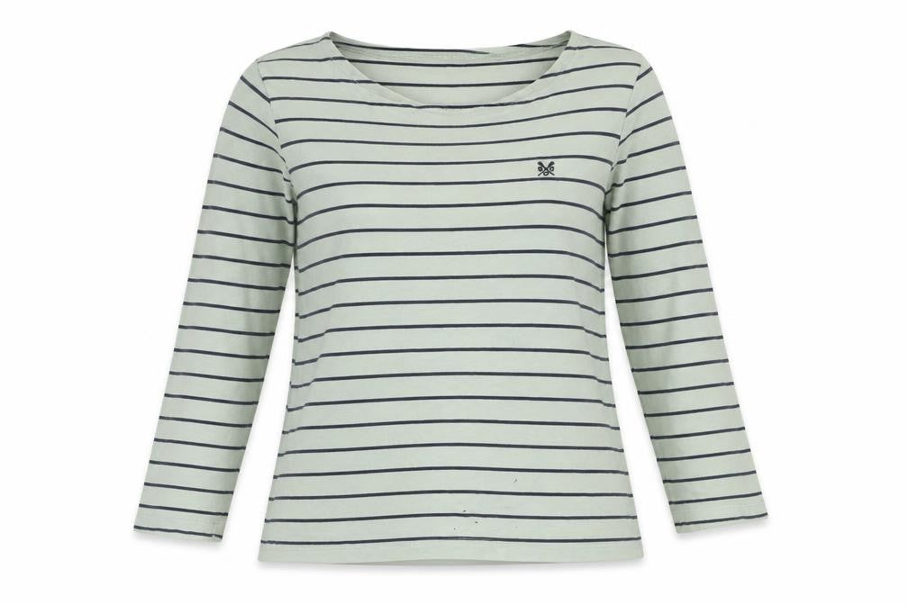 Crew Clothing Women's Blue Striped T-Shirt, Size 12