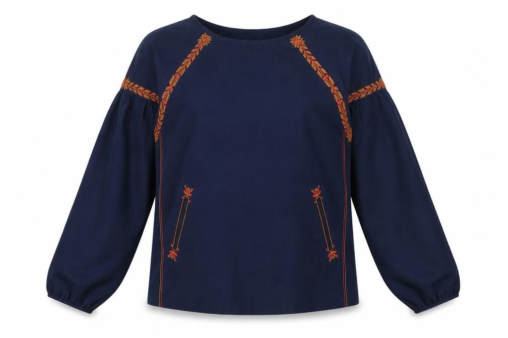 Grace & Mila Women's Blue Embroidered Blouse, Size S, Casual Elegance