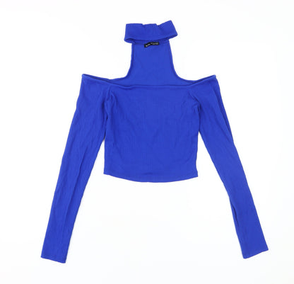 Bershka Women's Blue Cropped Knit Top, XS