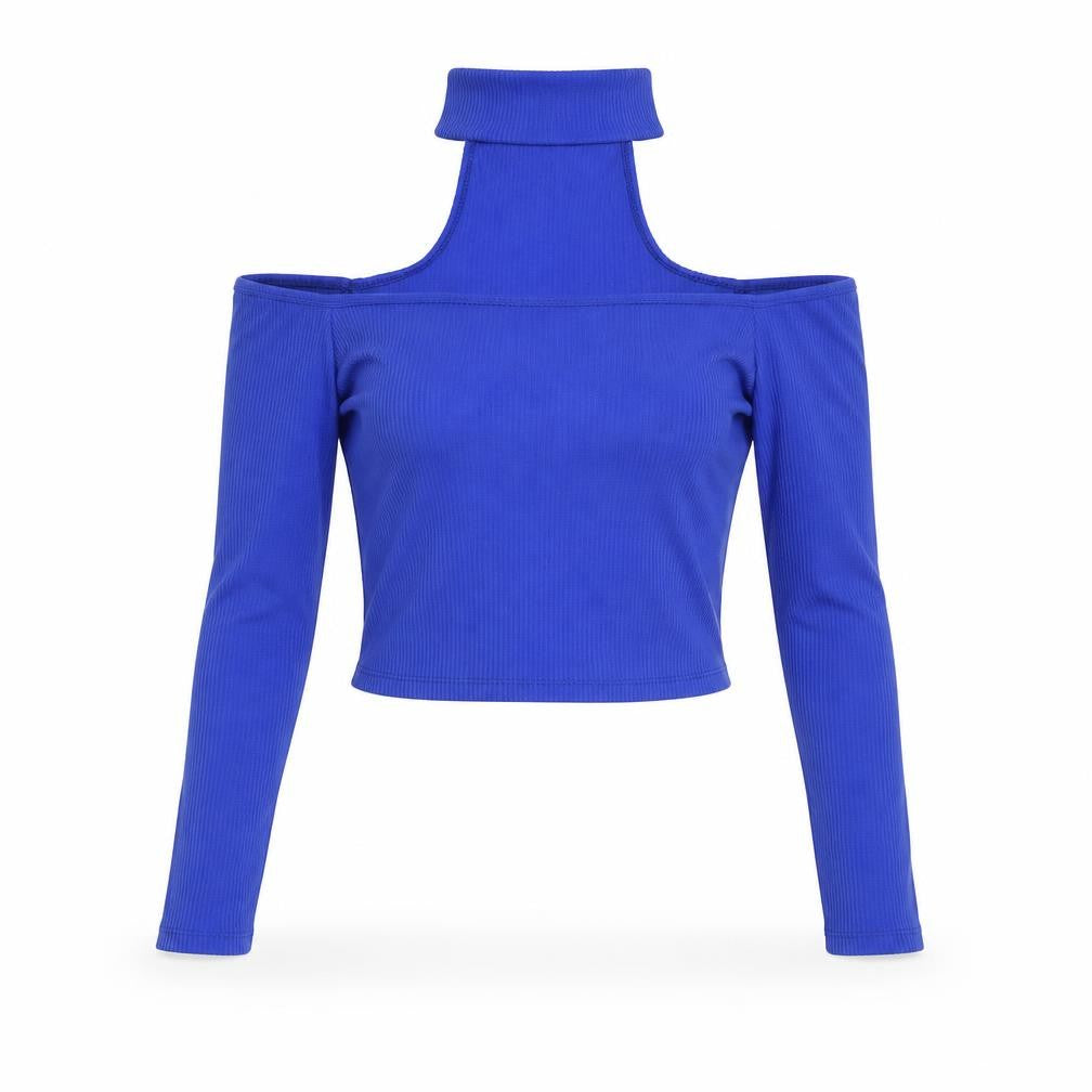 Bershka Women's Blue Cropped Knit Top, XS