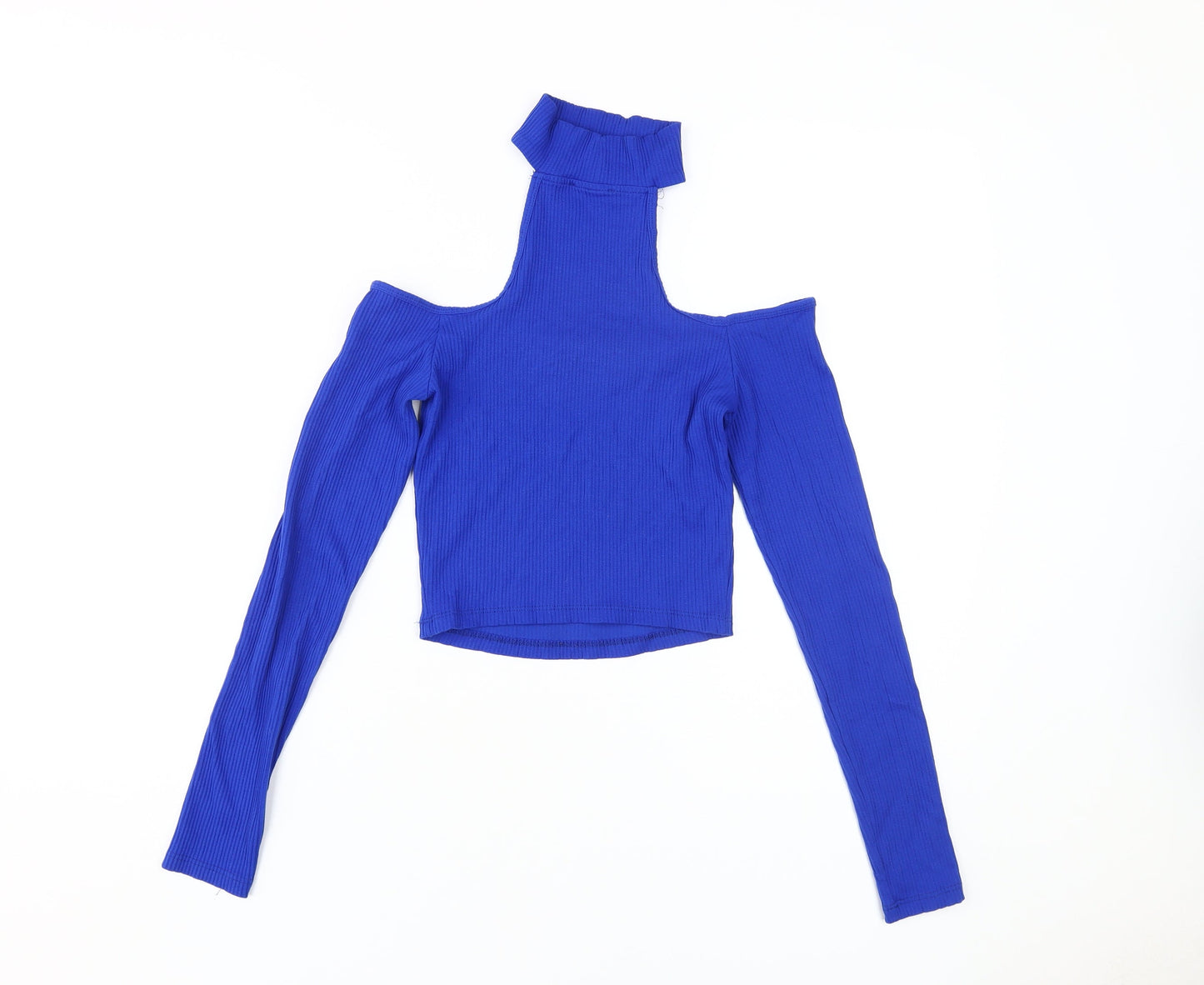 Bershka Women's Blue Cropped Knit Top, XS