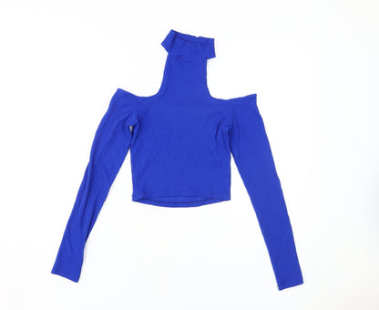 Bershka Women's Blue Cropped Knit Top, XS