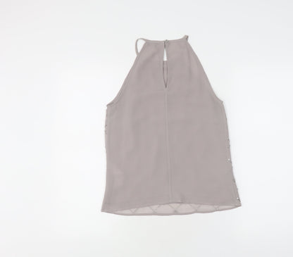 Oasis Women's Grey Beaded High Neck Sleeveless Blouse