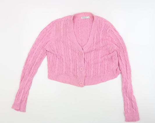 Stradivarius Women's Pink Cardigan, S, V-Neck Knit
