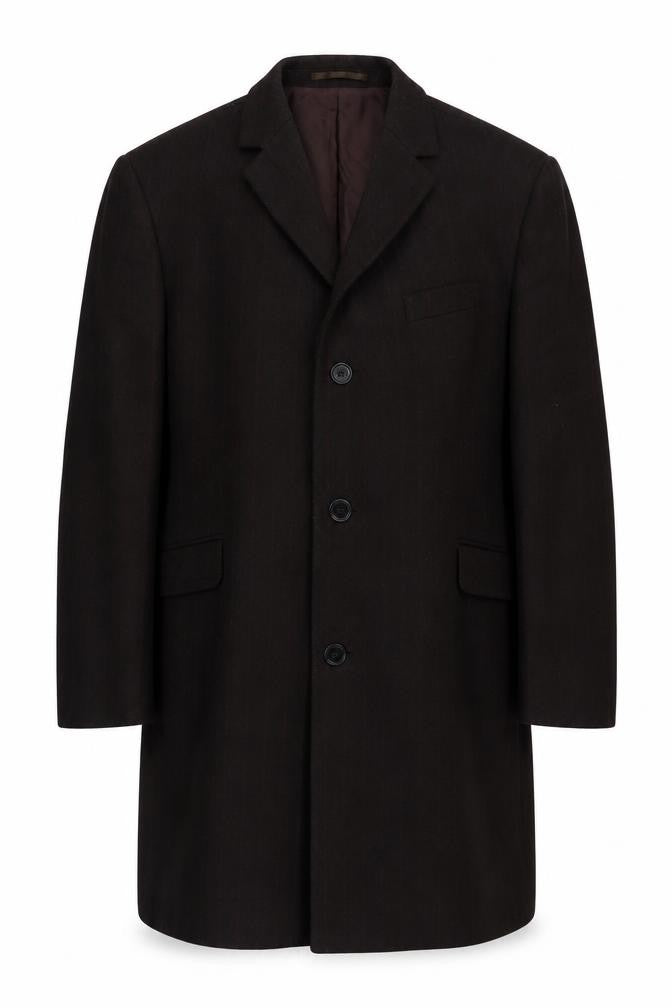 Cornelius George Men's Black Wool Mid-Length Overcoat 42R