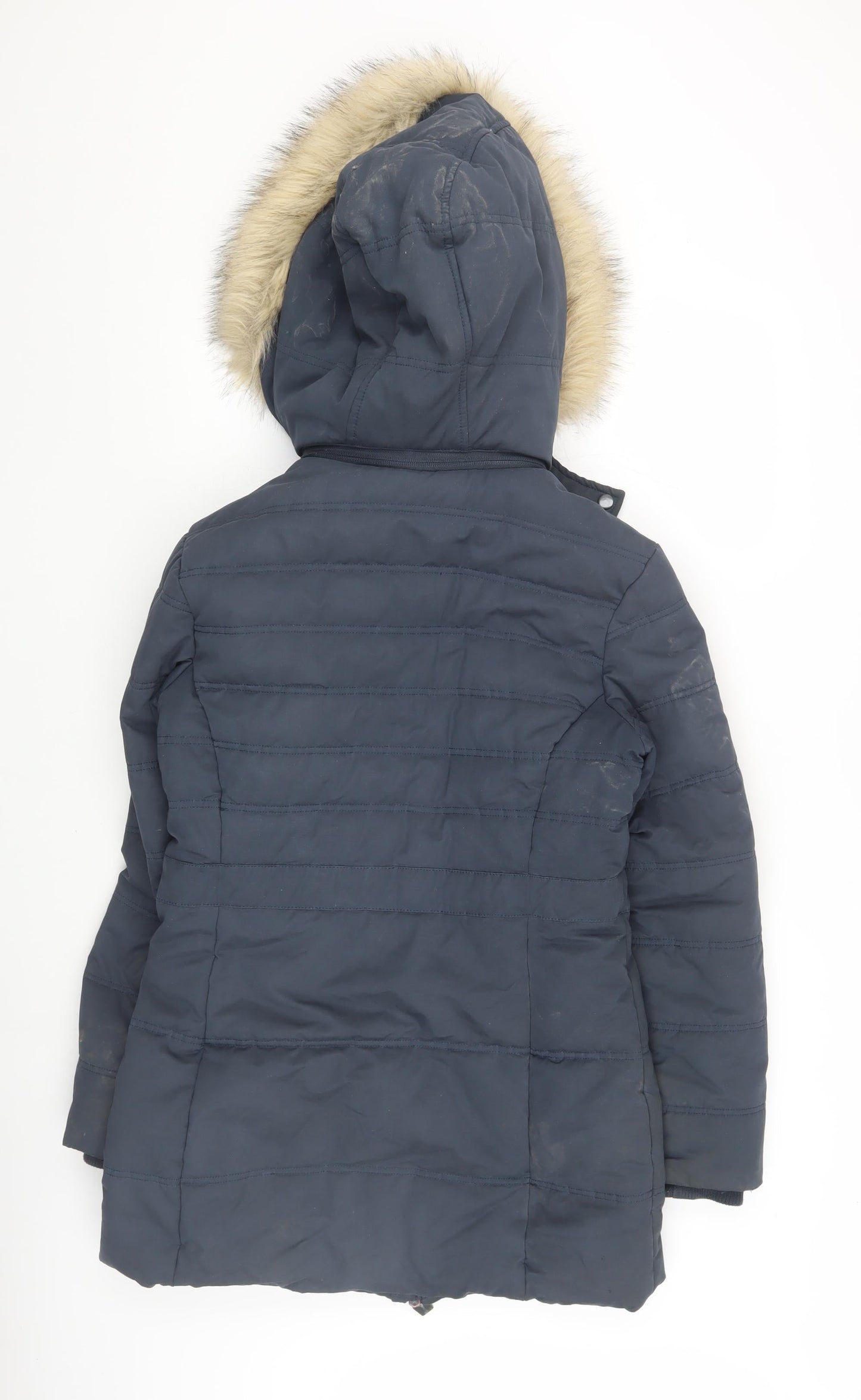 Weird Fish Women's Blue Puffer Jacket Size 8 with Hood