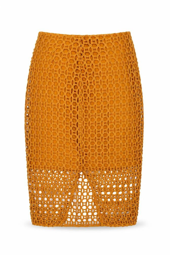 River Island Women’s Yellow Lace Pencil Skirt Size 8