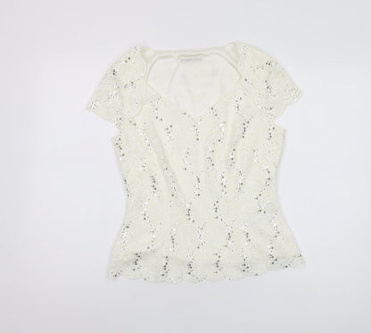 Jacques Vert Women’s Ivory Sequin Blouse - Size 10