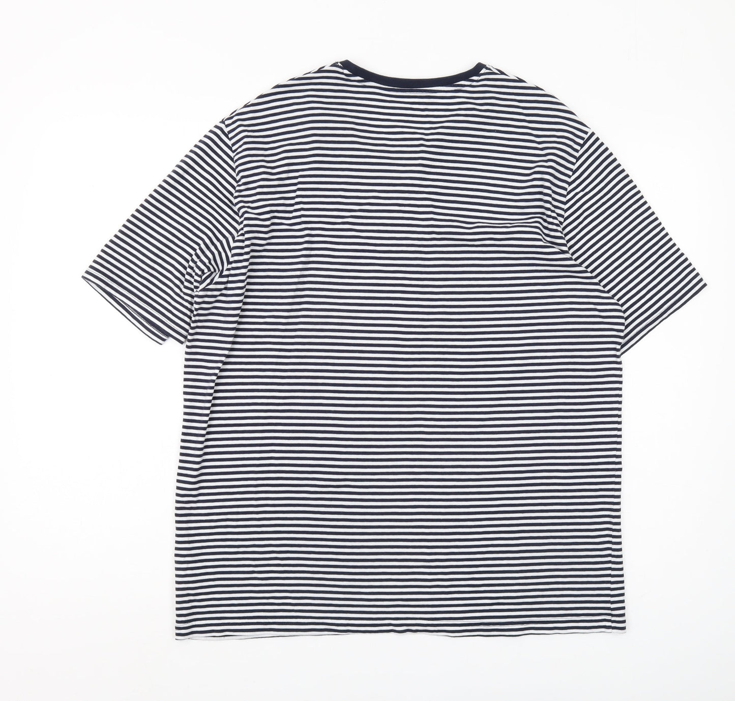 Marks and Spencer Men's Blue Striped T-Shirt M