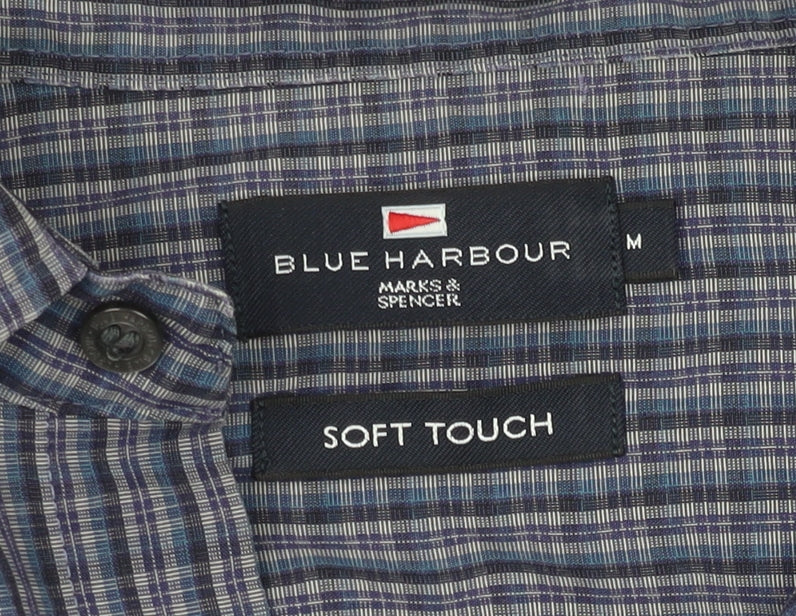 Marks and Spencer Blue Check Shirt, M, Men, Casual