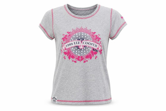 Front view of Lee Cooper Women's Grey T-Shirt, size 14, Casual Vintage Look
