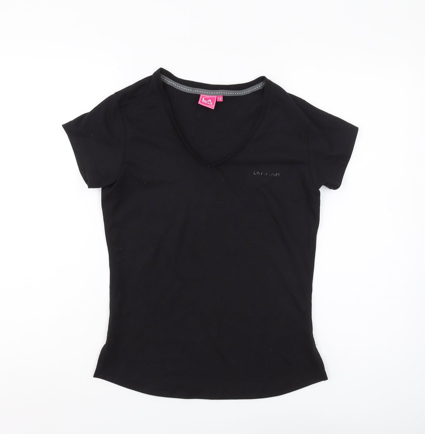 LA Gear Women's Black Basic V-Neck T-Shirt Size 12