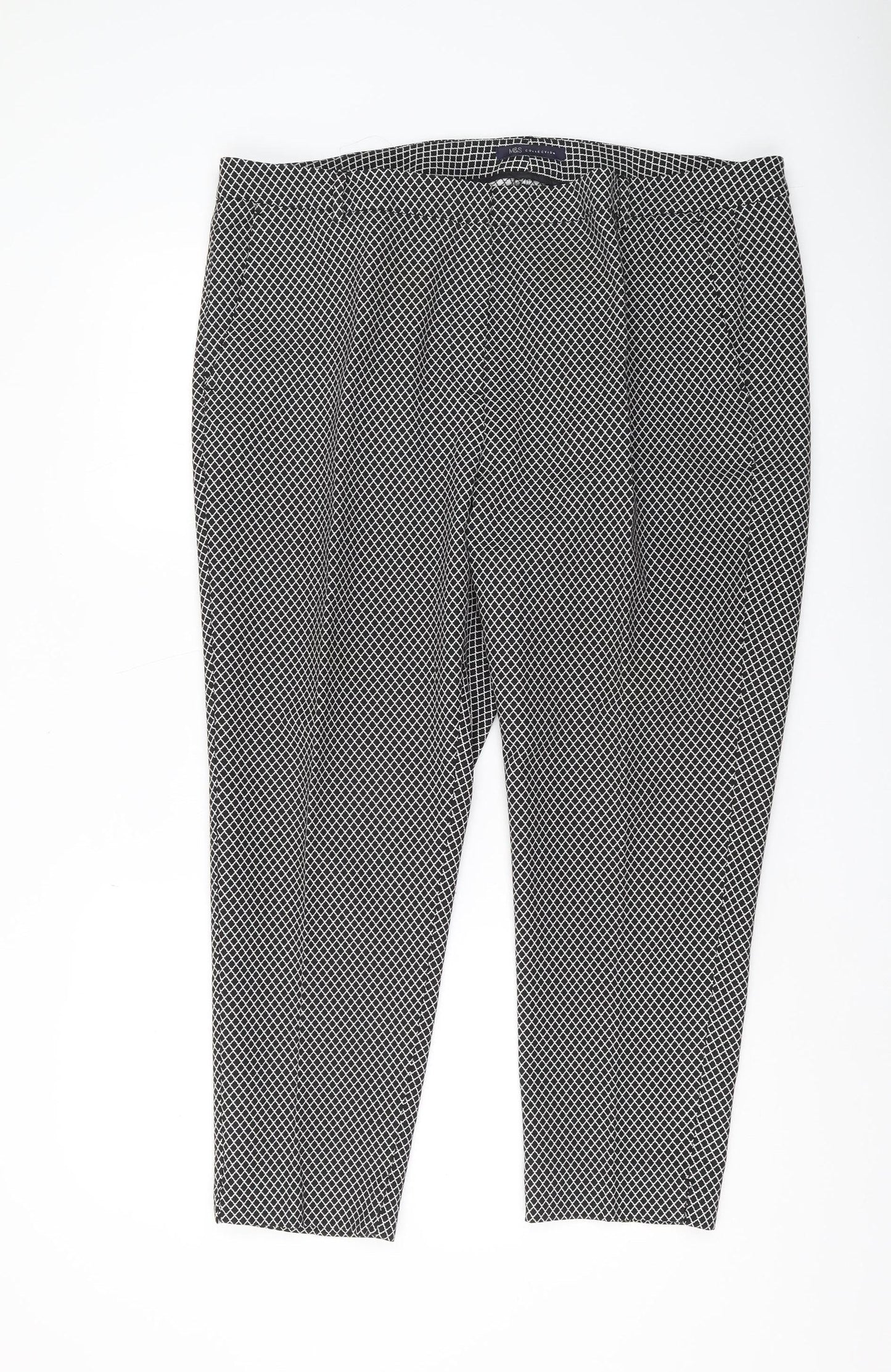 Marks & Spencer Women's Black Geometric Trousers, Size 20