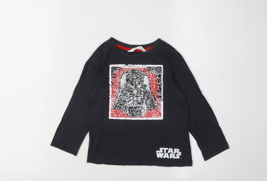 H&M Boys Black Star Wars Sequin Long Sleeve T-Shirt 3-4Y