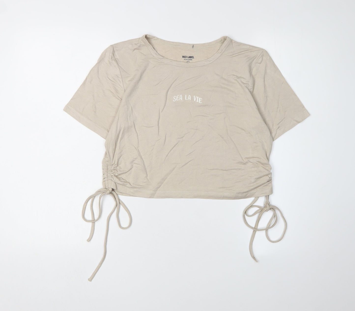 Red Label Women's Beige Cropped T-Shirt, Size Large