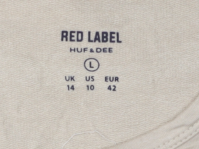 Red Label Women's Beige Cropped T-Shirt, Size Large