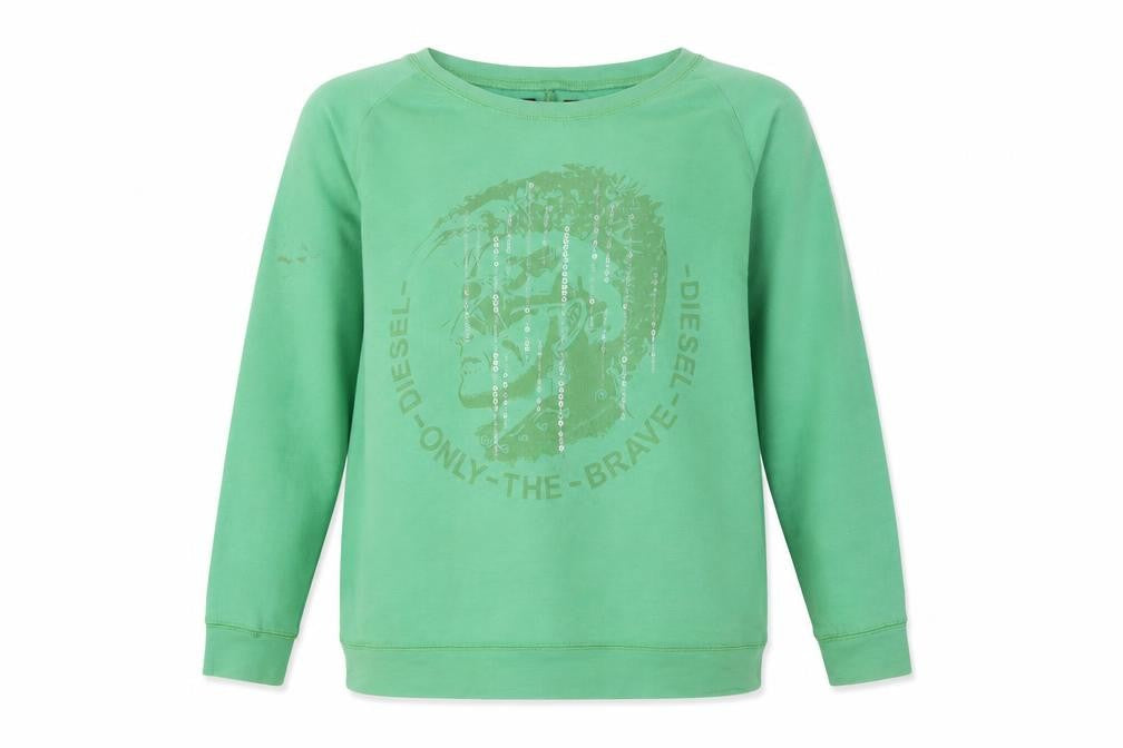 Diesel Women's Green Logo Sequin Pullover Sweatshirt - Size M