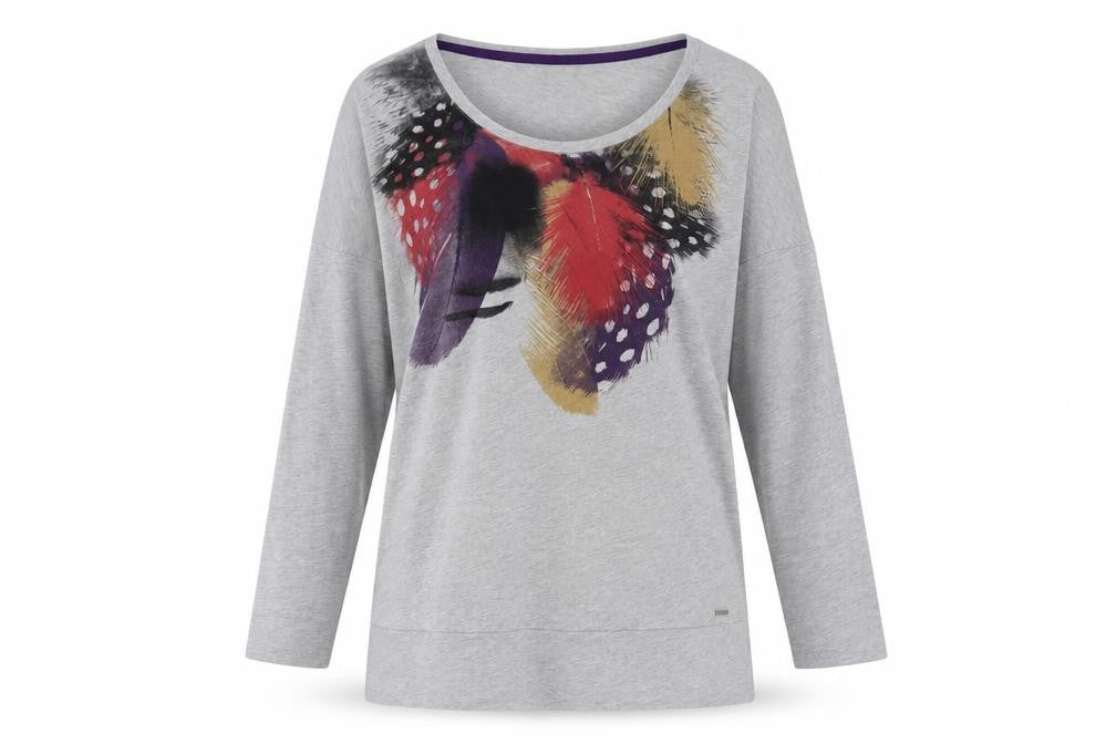 Animal Women's Grey Feather Print T-Shirt Size 12