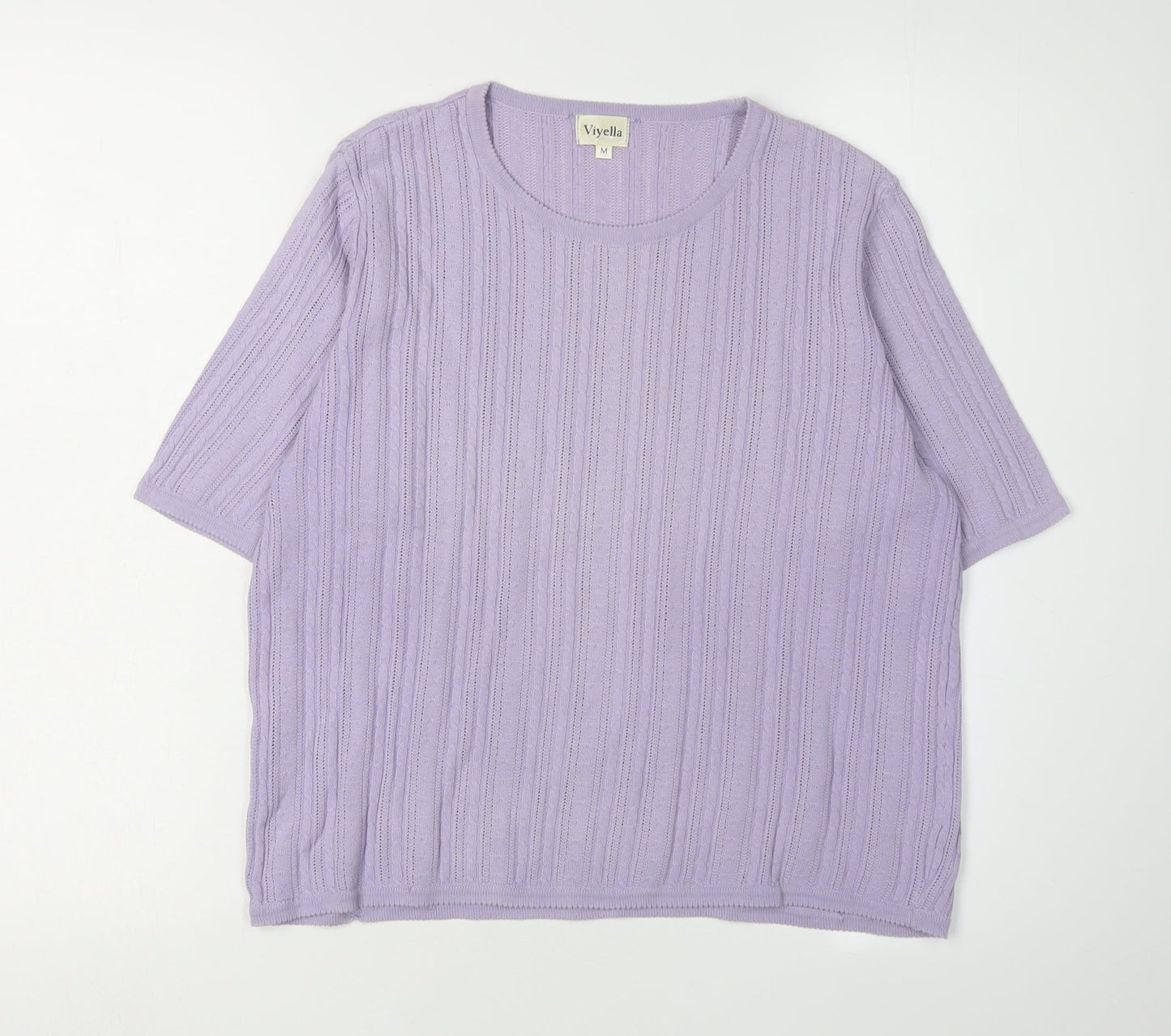 Viyella Women's Purple Cable-Knit Crew Neck Jumper M