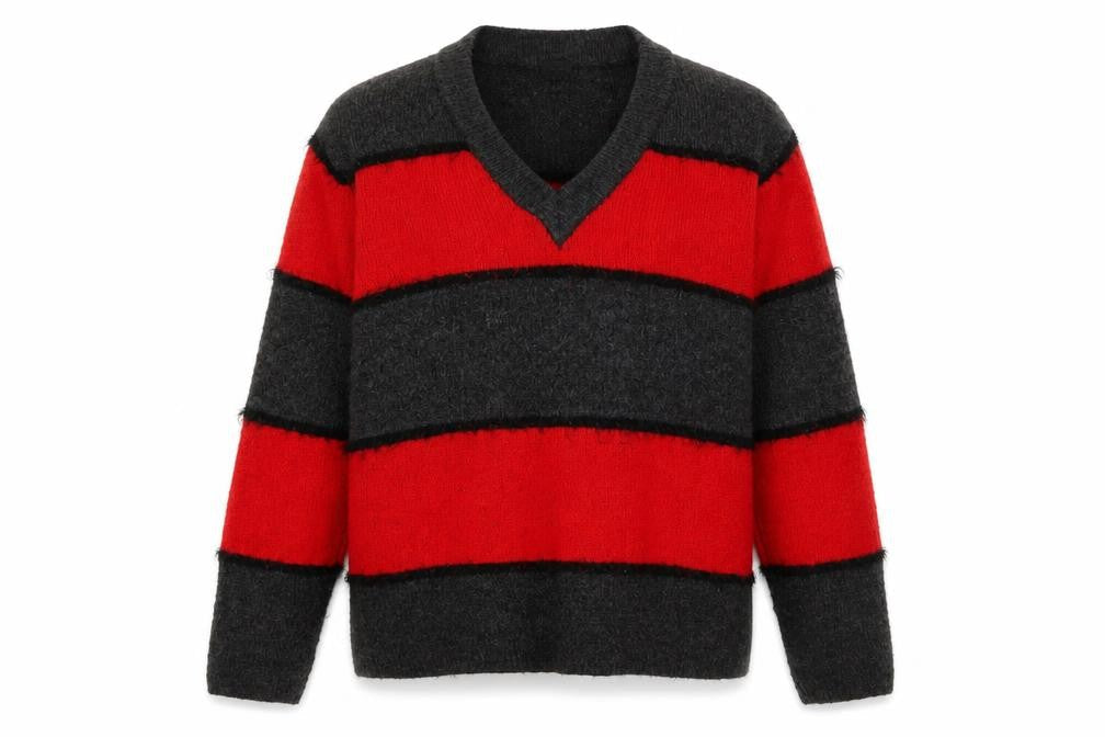 JACQUELINE de YONG Women's Black Red V-Neck Pullover S