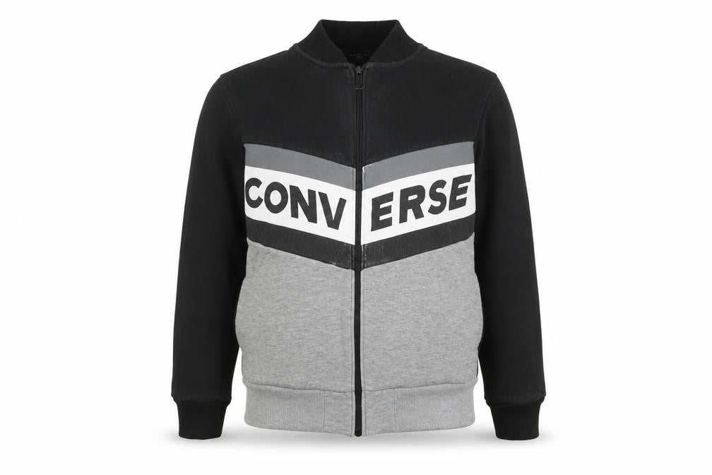 Converse Boys' Black Grey Full Zip Hoodie, Size L, Logo Sportswear