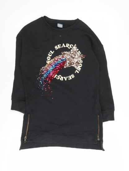 Additional front view of Next girls’ black graphic sequin sweatshirt 8 years