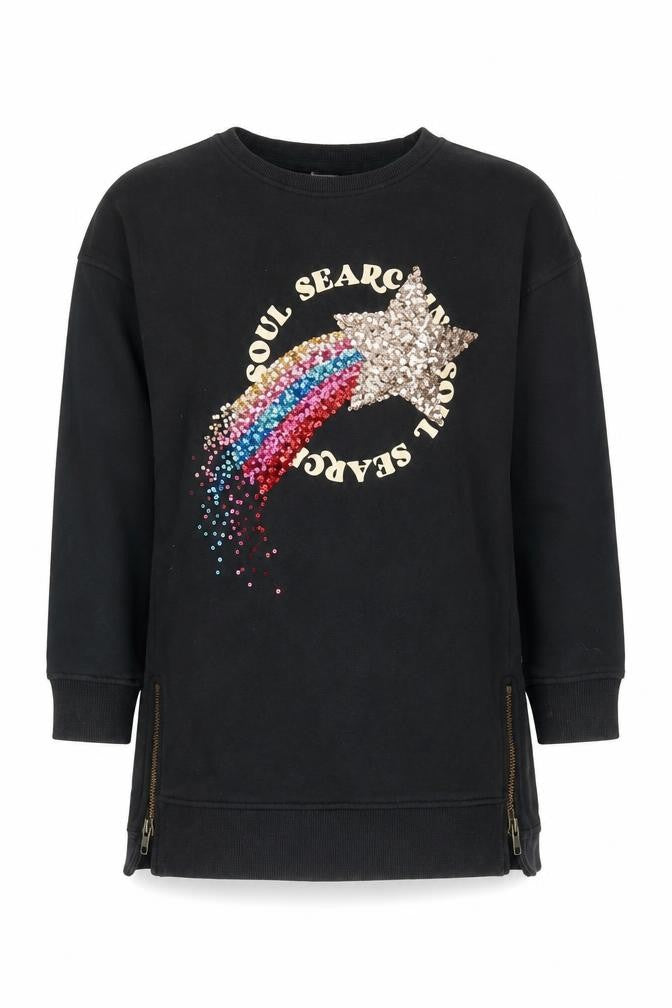 Next Girls Black Graphic Sequin Sweatshirt 8 Years
