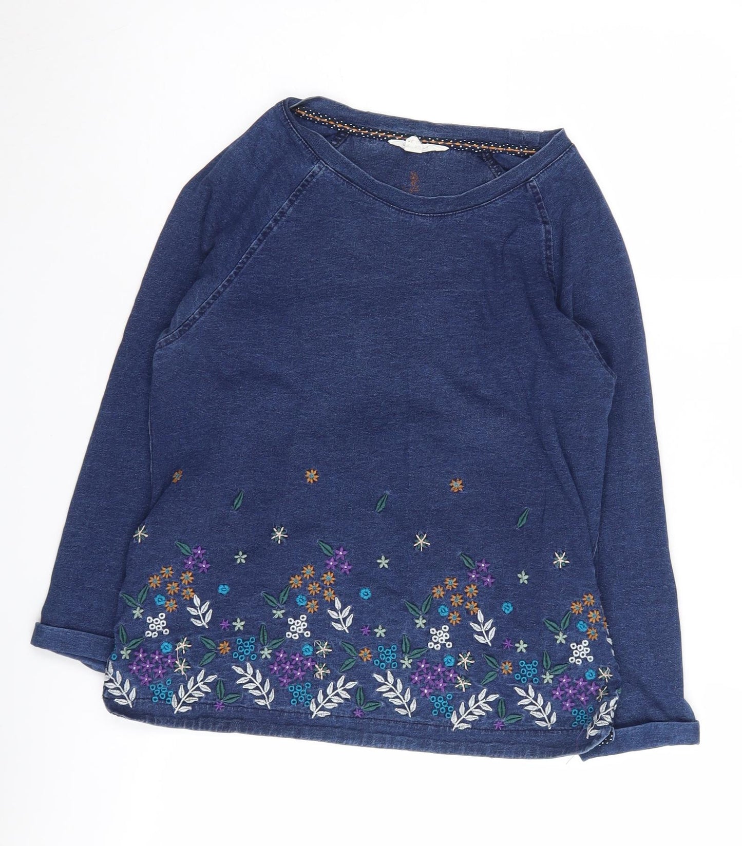 White Stuff Women's Blue Embroidered T-Shirt Size 6