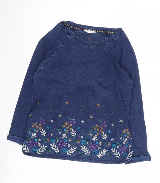 White Stuff Women's Blue Embroidered T-Shirt Size 6