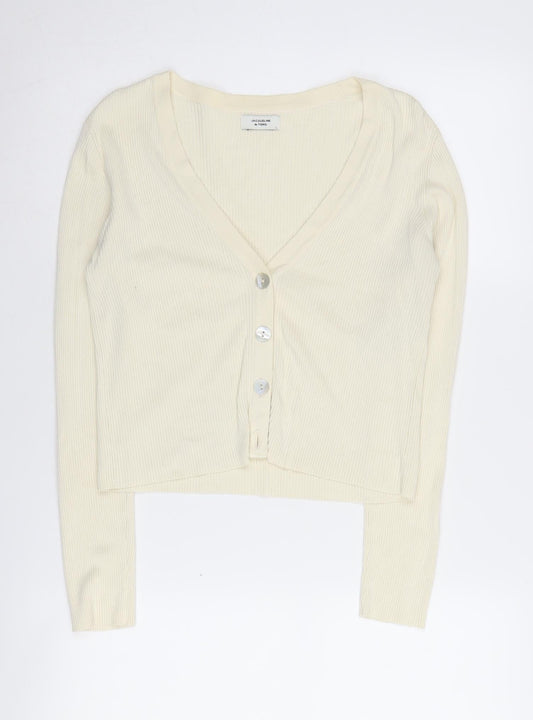 Jacqueline de Yong Women's Ivory V-Neck Cardigan L