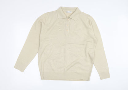 Damart Women's Beige Wool Collared Cardigan Size 18