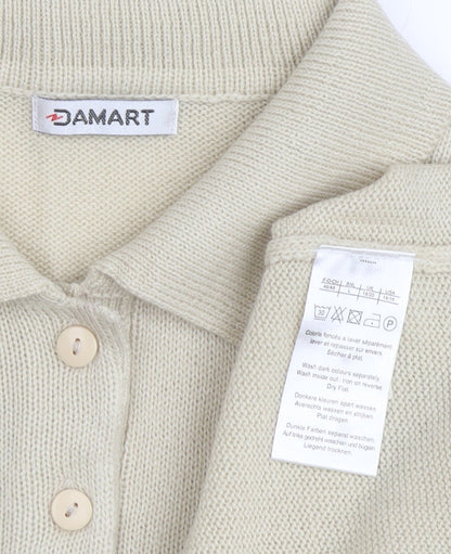Damart Women's Beige Wool Collared Cardigan Size 18